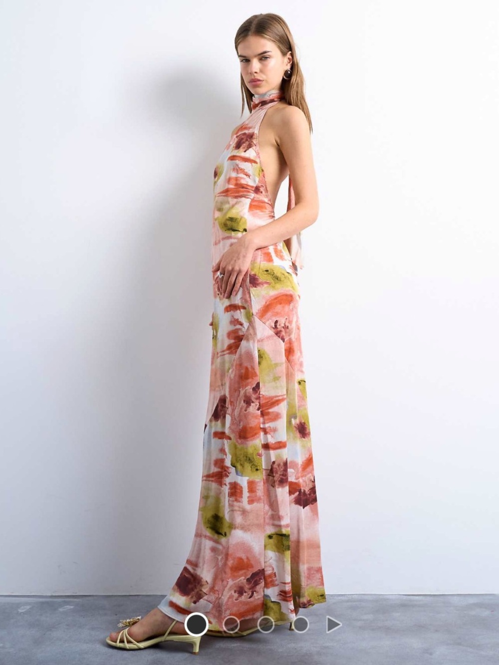 Topshop Pink Floral Halter Maxi Jumpsuit with Green Accents